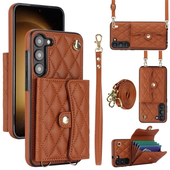 Para Samsung Galaxy S24 FE Funda Protectora con Bloqueo para Billetera Funda Magnética Flip Bolsillo con Ranuras para Múltiples Tarjetas con Correa para el Hombro y Correa para la Muñeca Desmontables