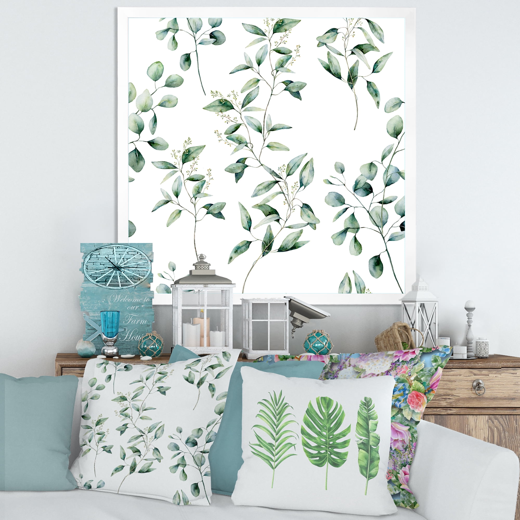 Designart 'Green Eucalyptus Plant Branches IV' Traditional Framed Art Print