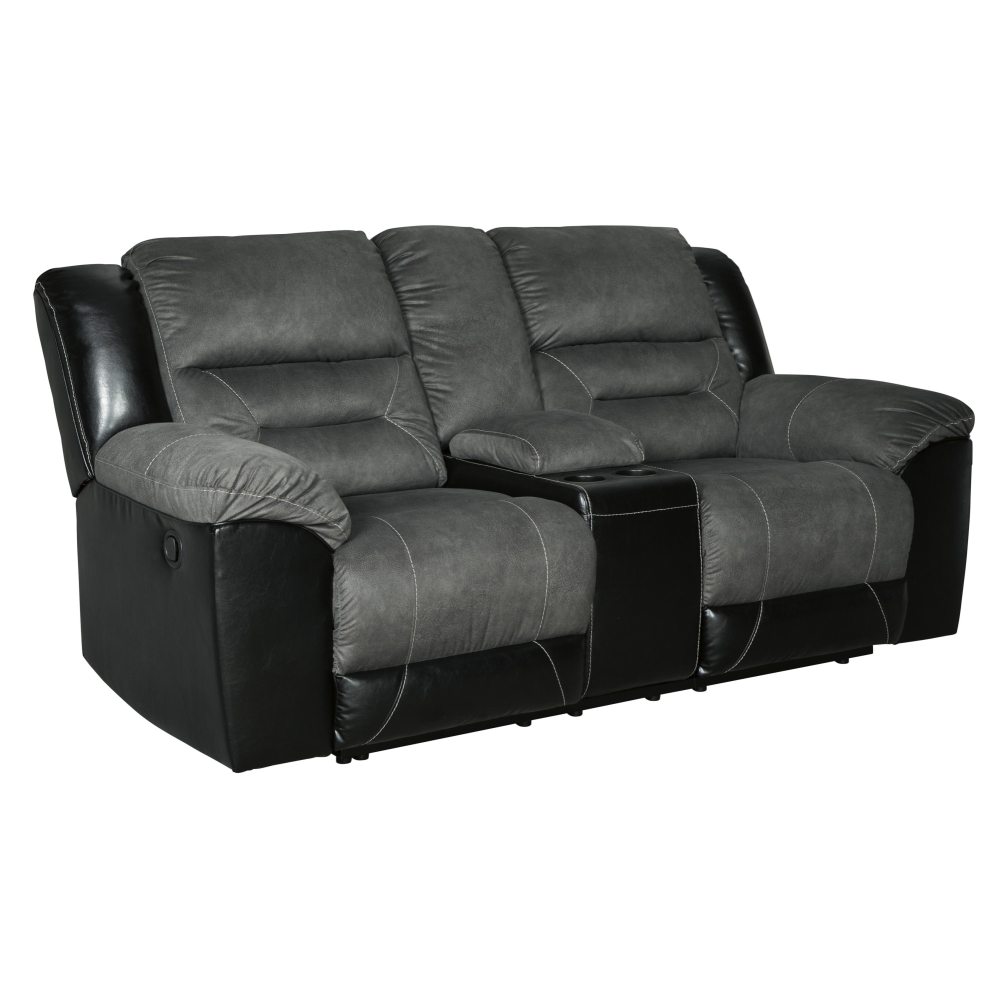 Wooden Dual Recliner Loveseat with Console and Cupholders, Black and