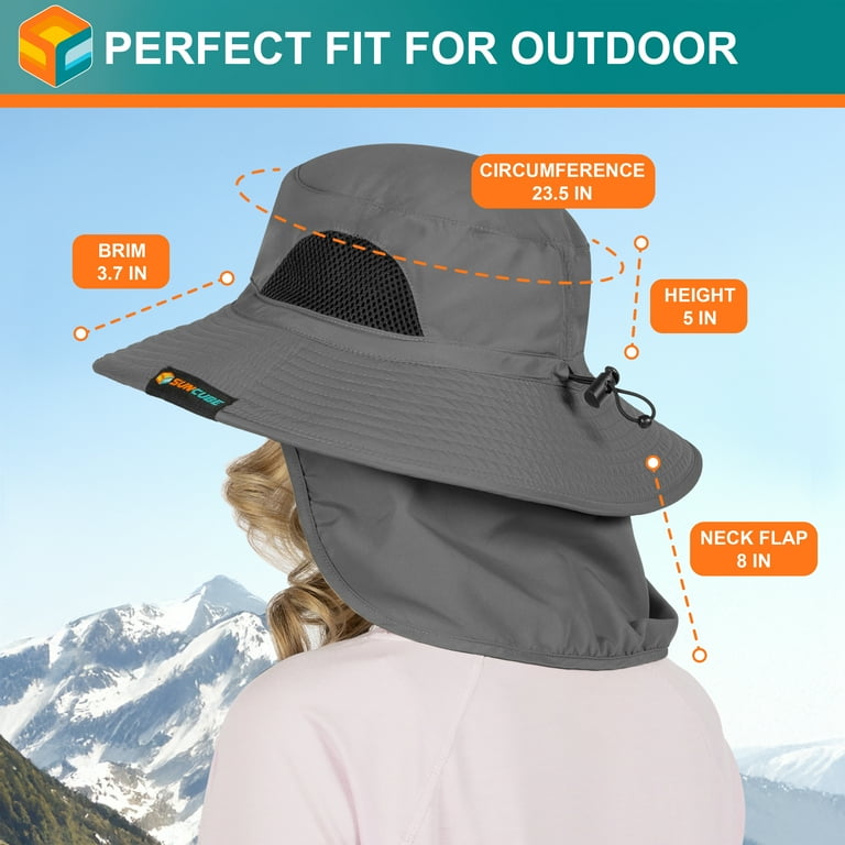 Sun Cube Fishing Hat, Hiking Hat with Neck Flap, Wide Brim 