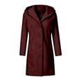 thumbnail image 6 of Women's Wool Blend Coat Mid-Length Lapel Button Down Trench Coat with Hood Pocketed Woolen Hooded Overcoat for Fall Winter Daily Wear(Wine,L), 6 of 6