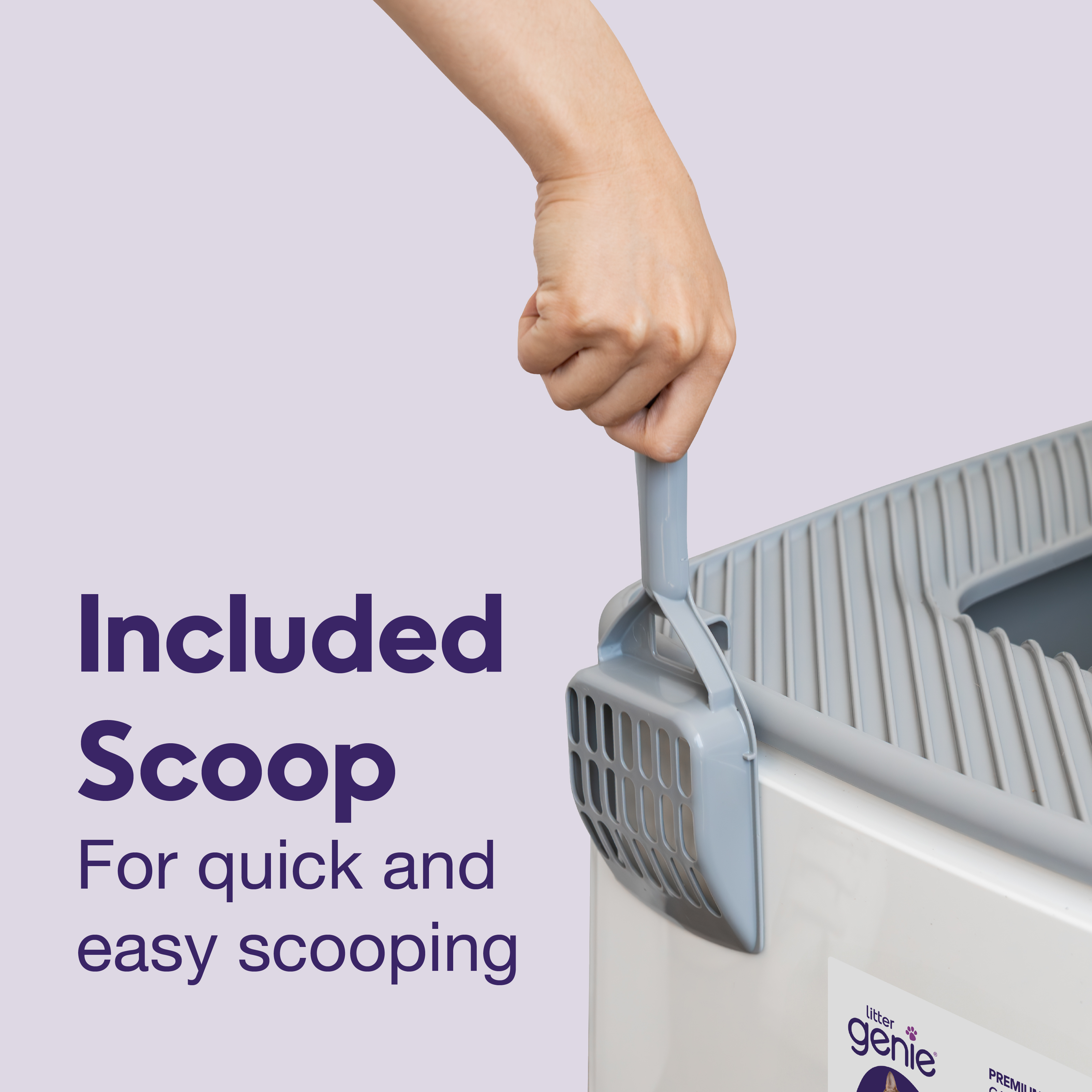 Litter Genie Premium Top Entry Cat Litter Box with Scoop, Square Enclosure for Cat