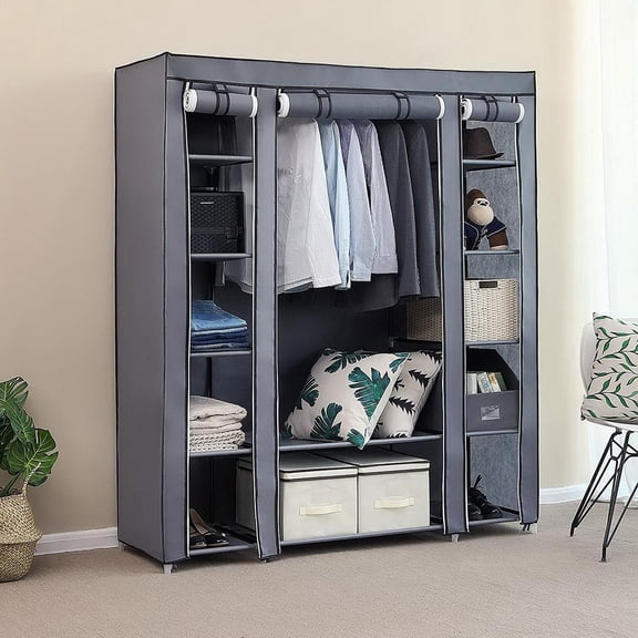 SalonMore 69" Portable Heavy Duty Clothes Closet Wardrobe Storage Organizer,Gray