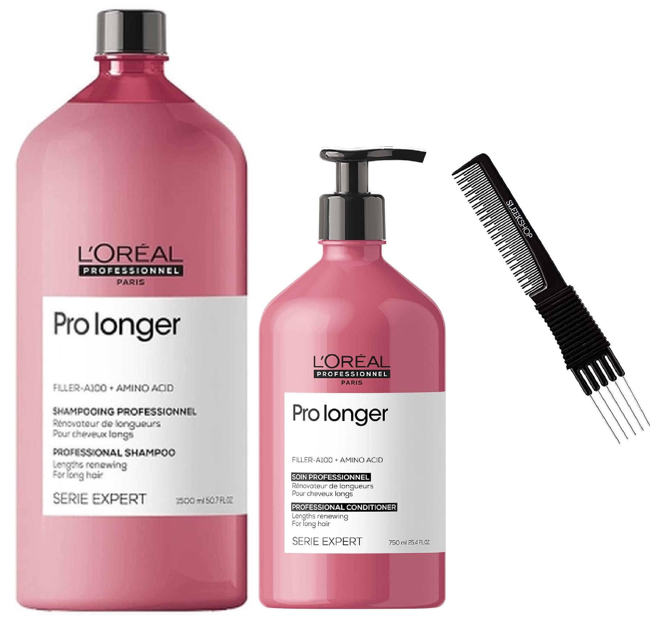 L'oreal SERIE EXPERT Pro Longer Professional Shampoo & Conditioner DUO Set, Lengths Renewing for Long Hair Kit (w/ Sleek Teasing Comb) (PRO LONGER LENGTHS - 50.7 oz 25.4 oz) - Walmart.com