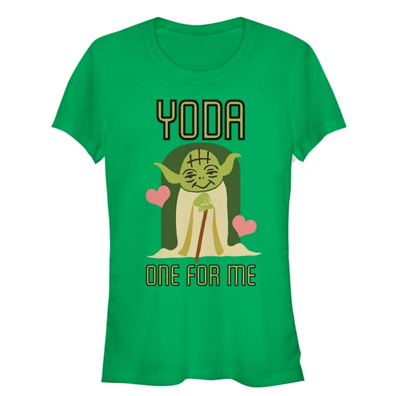 Junior's Star Wars Valentine's Day Yoda One for Me  Graphic Tee Kelly Green Large
