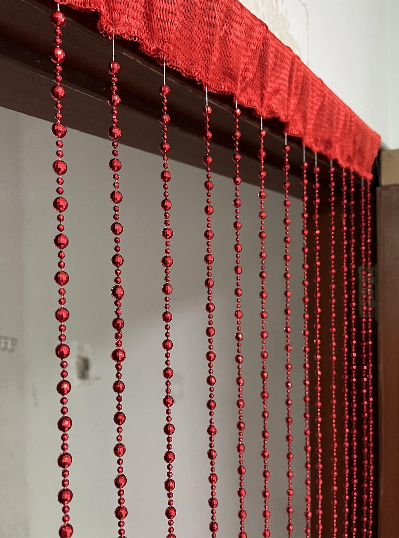 ZiDeTang 100cm x 195cm Sparking Plating Plastic Diamond Décor Beaded Door Curtain String Doorway Room Divider Window Tassel Blind Screen Panel (Red)