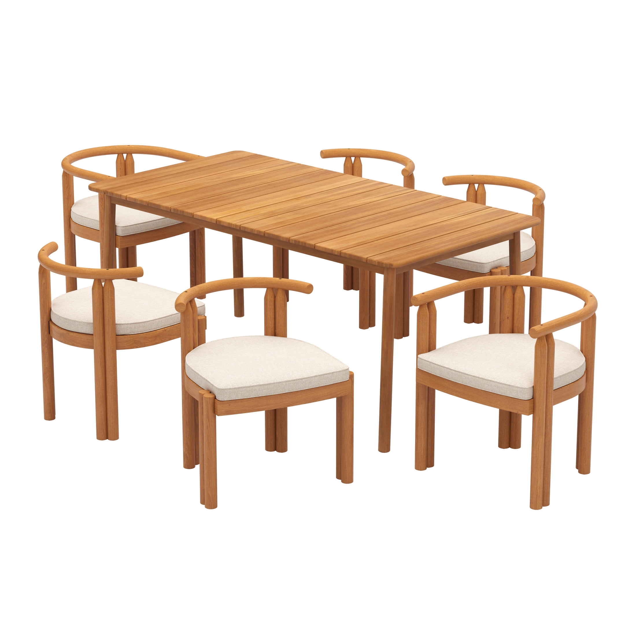 Christopher Knight Home 7-Piece Wood Outdoor Dining Table Set with 4 Armless and 2 Armrest Chairs, Teak+Beige