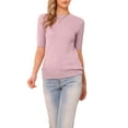 thumbnail image 1 of Suéter corto de manga corta INSPIRE CHIC para mujer, cuello redondo, suéteres de punto casuales de otoño e invierno, talla L, púrpura claro, 1 of 6