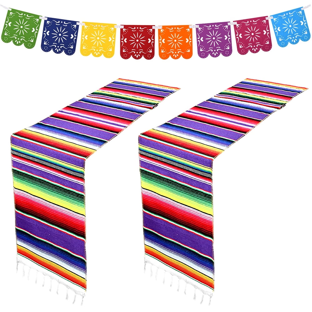 Pesonlook 2 Pack Mexican Serape Table Runner 14 x 84 Inch HandWoven