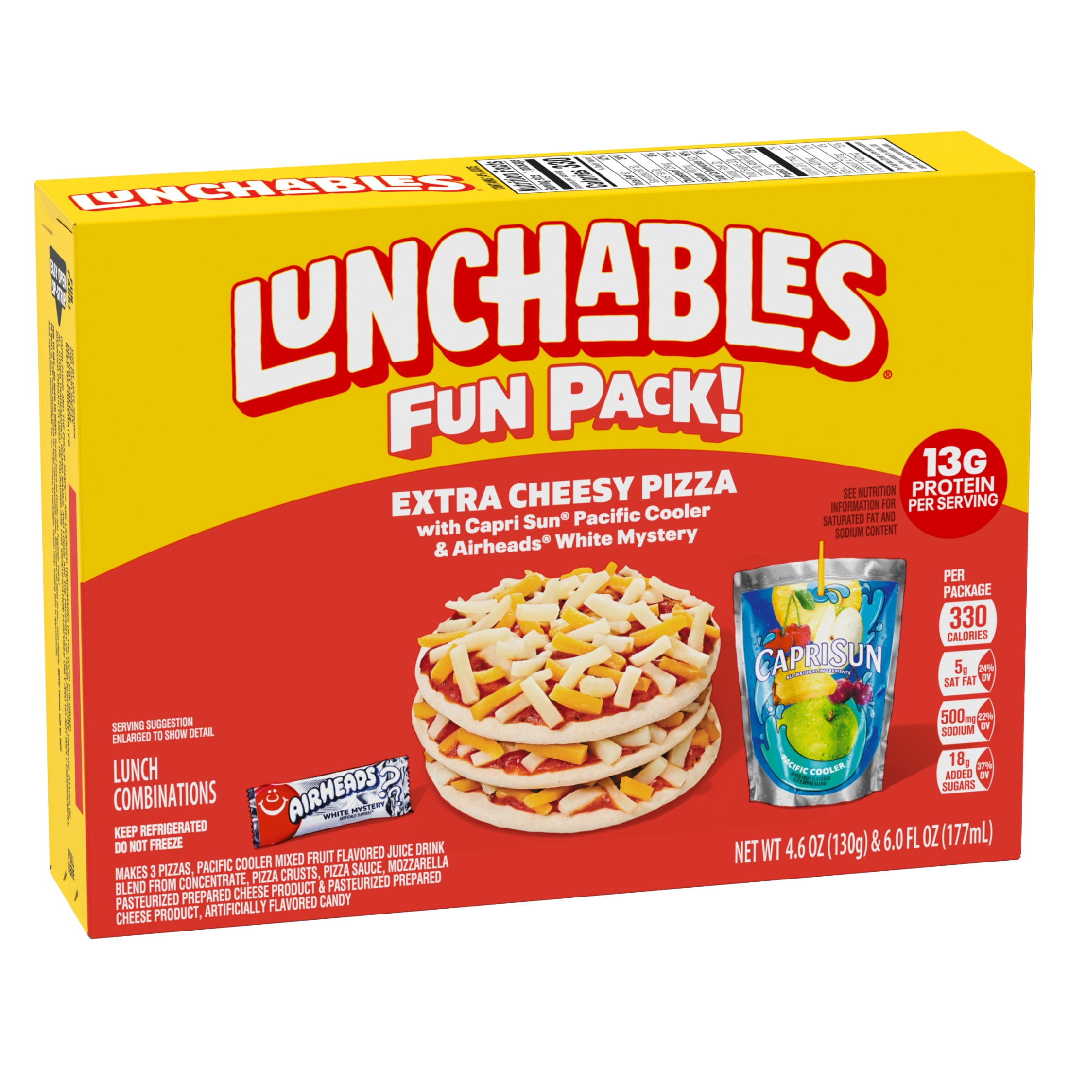 Lunchables Extra Cheesy Pizza with Capri Sun Pacific Cooler & Airheads White Mystery Fun Pack, 4.6 oz & 6 fl oz Package