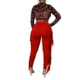 thumbnail image 4 of XFLWAM Women's High Waist Fringe Pants Bodycon Sweatpants Bodycon Casual Side Tassel Long Pencil Bottoms Solid Color Knitted Tassel Pants Red L, 4 of 9