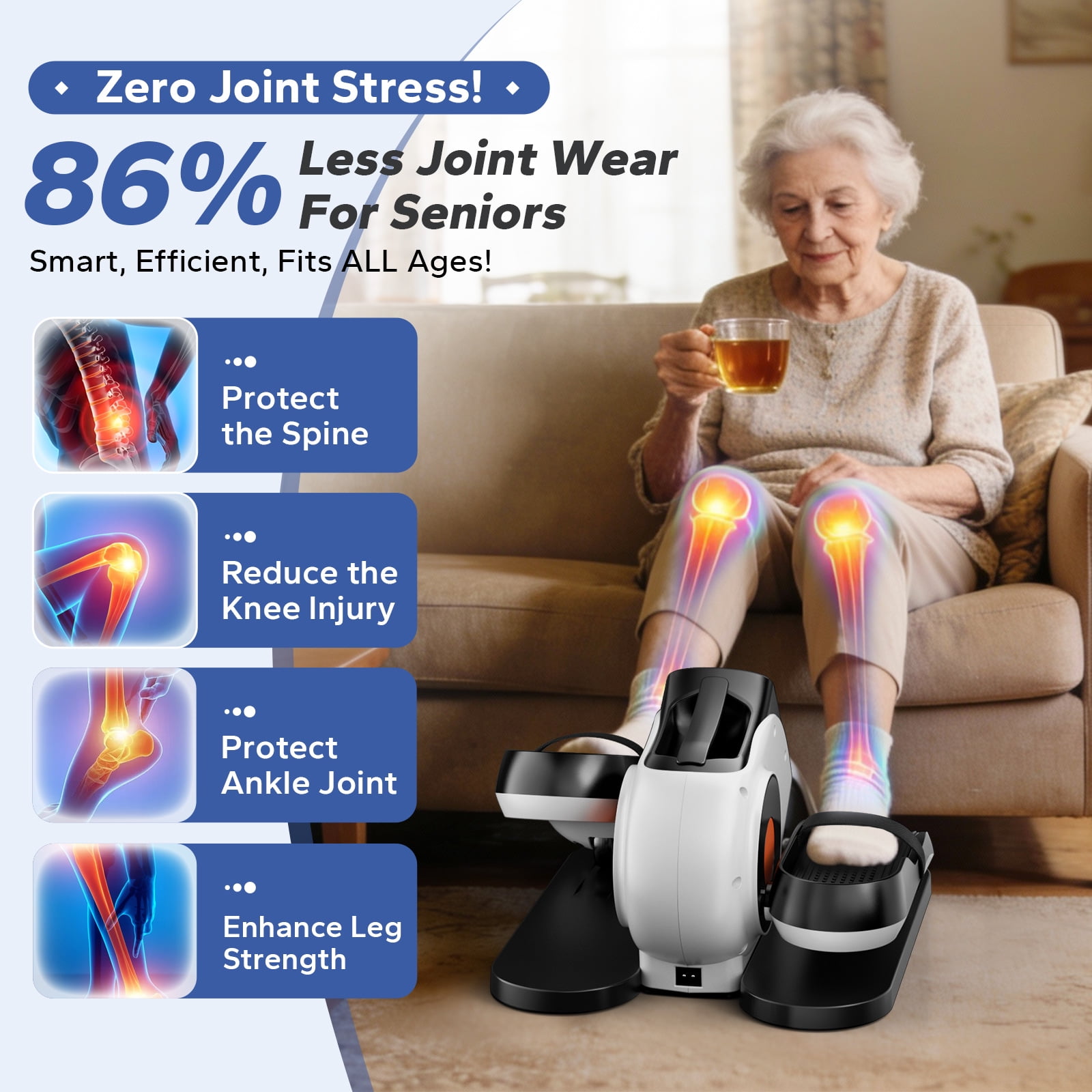 PULSE360 Under Desk Elliptical Machine, Electric Ellipse Leg Exerciser for Seniors with 15 Adjustable Quiet Portable Elliptical Machine, Seated Pedal Exerciser with Remote Control