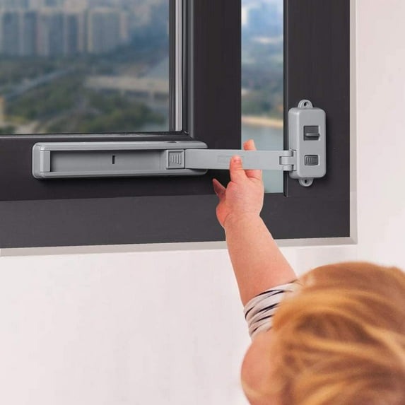 EUDEMON 1 Pack Window Lock Children Protection Window Restrictor Child Safety Window Stopper Falling Prevention Locks Limiter Easy to Install and Use 3M VHB Adhesive no Tools Need or Drill (Grey)