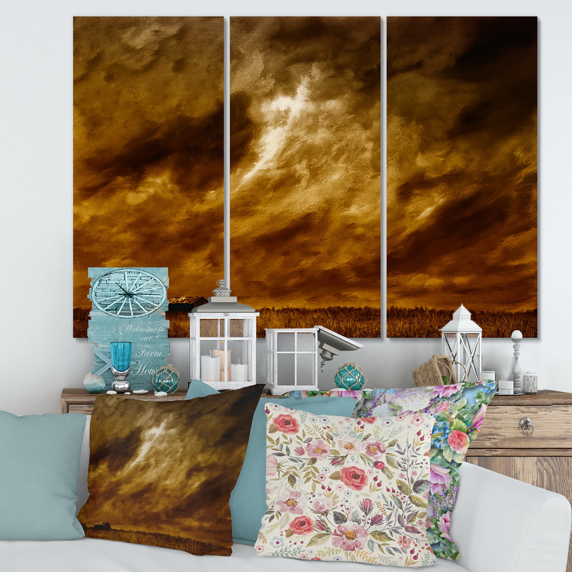 Designart ' Desert Farmhouse Under Cloudy Sky II ' Farmhouse Canvas Wall Art Print
