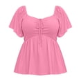 thumbnail image 5 of Shirts for Women Ndbuld Women's Spring And Summer Solid Color Plus Size Fashion Elastic Petal Sleeve T-Shirt With Round Neck Pink XXXXL, 5 of 5
