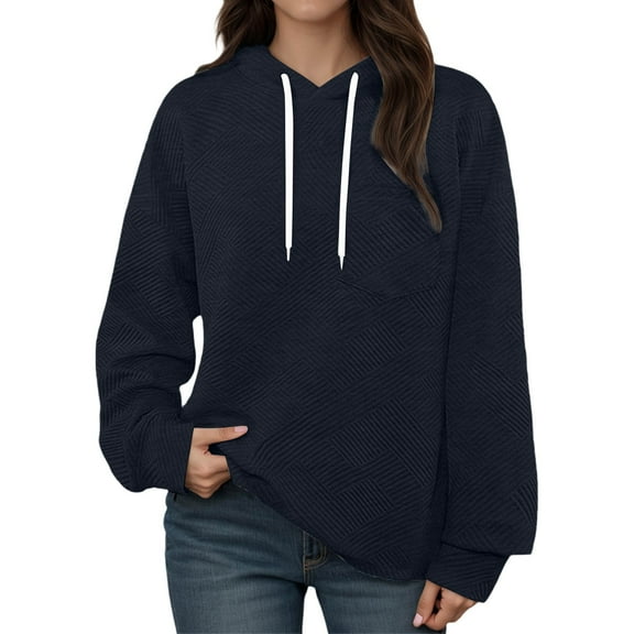 Hoodie Women Lightweight Running Hiking Outdoor Women's Casual Knit Hoodie Long Sleeve Pullover Sweatshirt With Texture Front Pocket Loose Fit Comfortable Round Neck