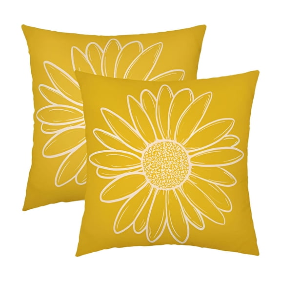 ACDANC Yellow Daisy Flower Pillow Covers 16x16" Set of 2 Spring Summer Floral Bloom Decorative Throw Pillows Seasonal Linen Pillow Cases Farmhouse Home Decor for Cushion Couch Sofa Outdoor