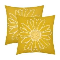 ACDANC Yellow Daisy Flower Pillow Covers 16x16" Set of 2 Spring Summer Floral Bloom Decorative Throw Pillows Seasonal Linen Pillow Cases Farmhouse Home Decor for Cushion Couch Sofa Outdoor