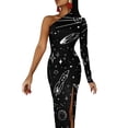 thumbnail image 2 of Robe Longue Vintage Nuit Étoilée Dames Imprimé Espace Robe Maxi de Soirée Automne Sexy Robe Moulante Motif Fendu Vestidos, 2 of 5