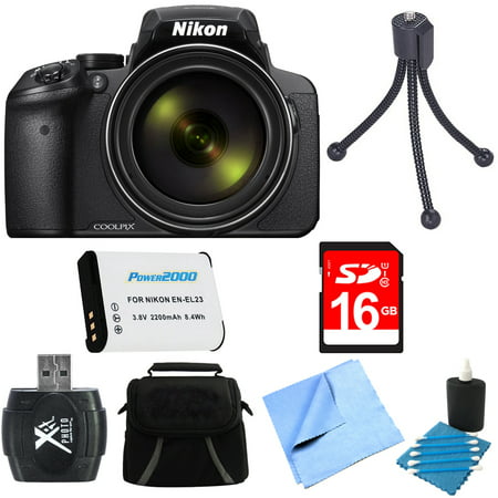 Nikon COOLPIX P900 16MP 83x Super Zoom Digital Camera Full HD Video Black 16GB Bundle - Includes Camera, Card Reader, Gadget Bag, 16GB Memory Card, Battery, Mini Tripod and