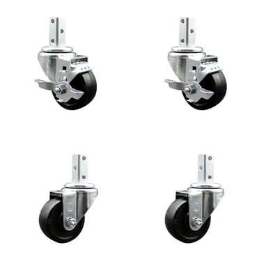 3 Inch Soft Rubber Wheel Swivel 3/4 Inch Square Stem Caster Set 2 Brakes SCC