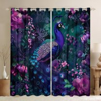 Manfei Chic Peacock Blackout Curtains Set of 2 (52x84 Each),Rustic Flower Floral Window Curtains,Purple Pink Curtains and Drapes For Girls Kids,Ultra Soft Home Decor