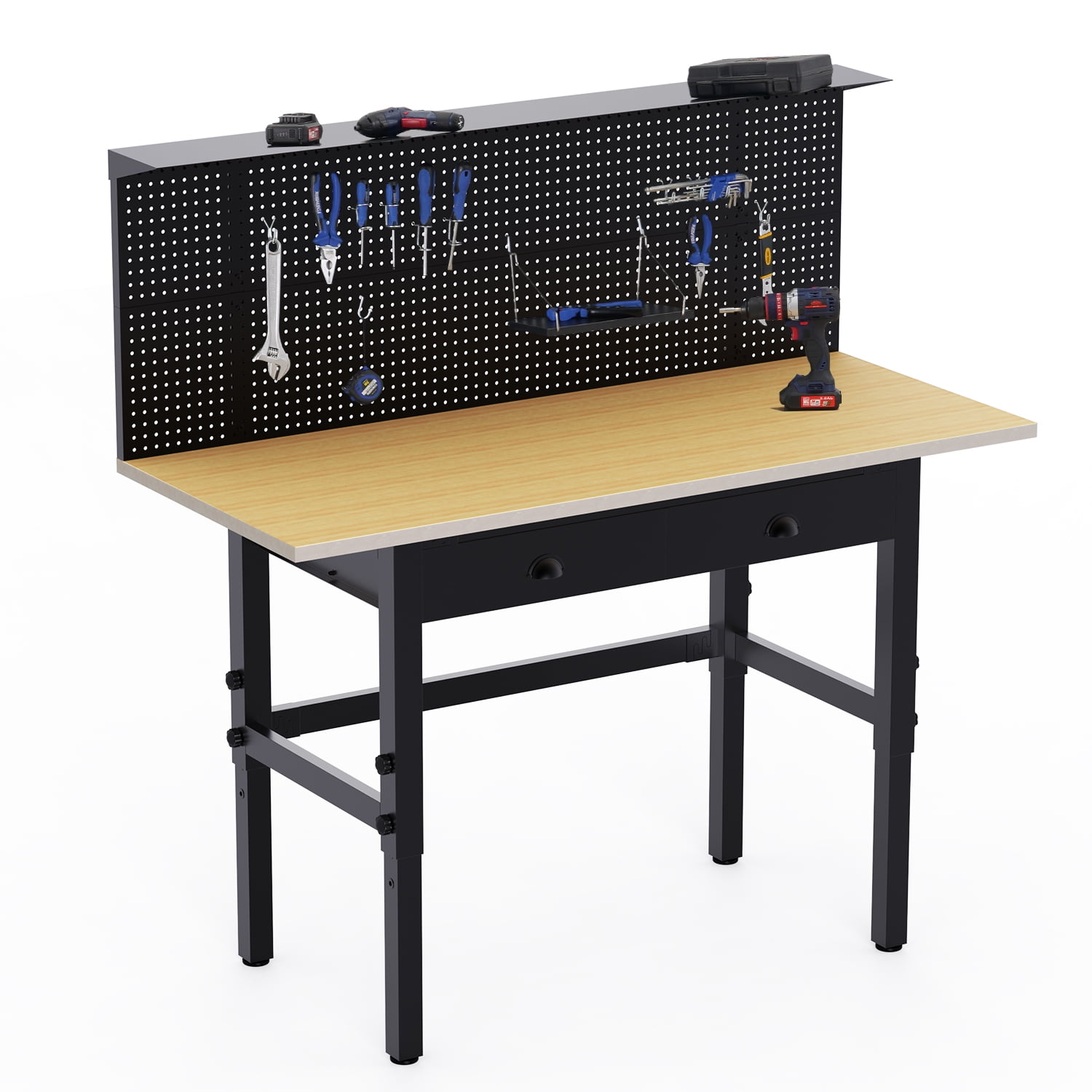 55 Workbench With Pegboard And Drawers Dextra Height Adjustable