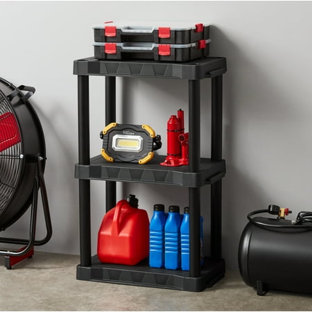 Hyper Tough Black Plastic 3-Tier 32 H x 20.07 W x 12 D, 150lb Total Capacity