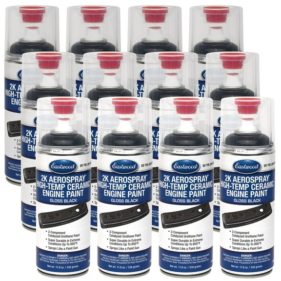 Eastwood 2K Aerospray High Temperature Ceramic Engine Gloss Black Paint 12 oz 12 Pack
