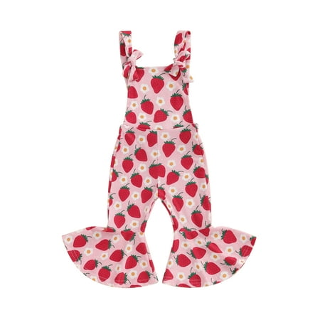 

Bmnmsl Baby Girl Floral Rompers Tie Shoulder Jumpsuit Suspender Bell Bottoms