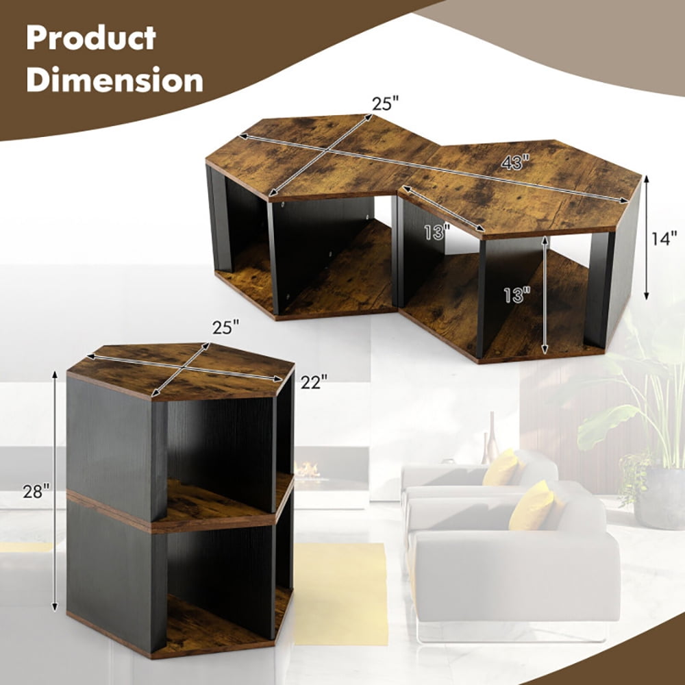 Finihen End Table, 2 Pieces Hexagonal Side End Table, for Living Office Coffee Room, Coffee Finihen End Table, 2 Pieces Hexagonal Side End Table, for Living Office Coffee Room, Coffee