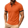 thumbnail image 4 of LEKWK T-Shirts for Men Short Sleeve Collared Slim Fit Tees Breathable Soft Fabric Contrast Trim Button Placket Casual Shirt Workout Athletic Golf Daily Wear Orange M, 4 of 6