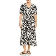 Lost Ink Womens Plus Puff Sleeve Animal Print MIDI Dress, Various Sizes Title: 1X/Ivory/black