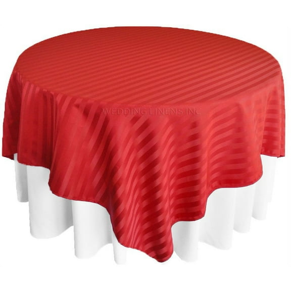 Wedding Linens Inc. 72" Square Striped Damask Jacquard Polyester Table Overlays - Apple Red