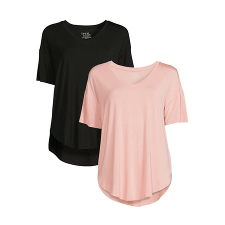 Time and Tru Women's V-Neck Tunic T-Shirt, 2-Pack