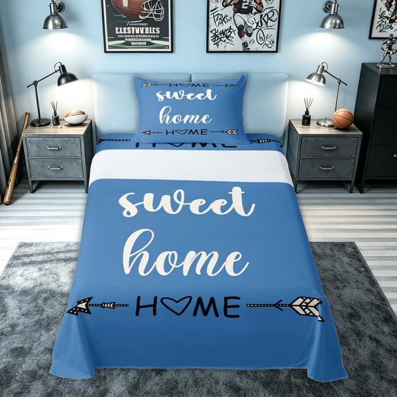 meiyoeat Rustic Home Sweet Twin Sheets for Adults Men Women, Arrow Quote Bedding, Sky Blue, 3pcs, 1 Flat Sheet, 1 Fitted Sheet and 1 Pillowcase