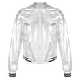 thumbnail image 2 of Ocealan Girl's PU Leather Long Sleeve Zip-Up Bomber Jacket Coat Jazz Hip Hop Street Dance Festival Silver 8, 2 of 7