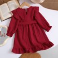 thumbnail image 6 of Girls Ruffle Dress Long Sleeve Crewneck Waist Belt Dress Kids Solid Color Casual Comfortable Outfits for Daily Wear Red 9-10 Years, 6 of 7