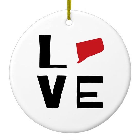 DistinctInk Hanging Ceramic Christmas Ornament - Love Red & Black - Gold String, 2-3/4 inch Diameter