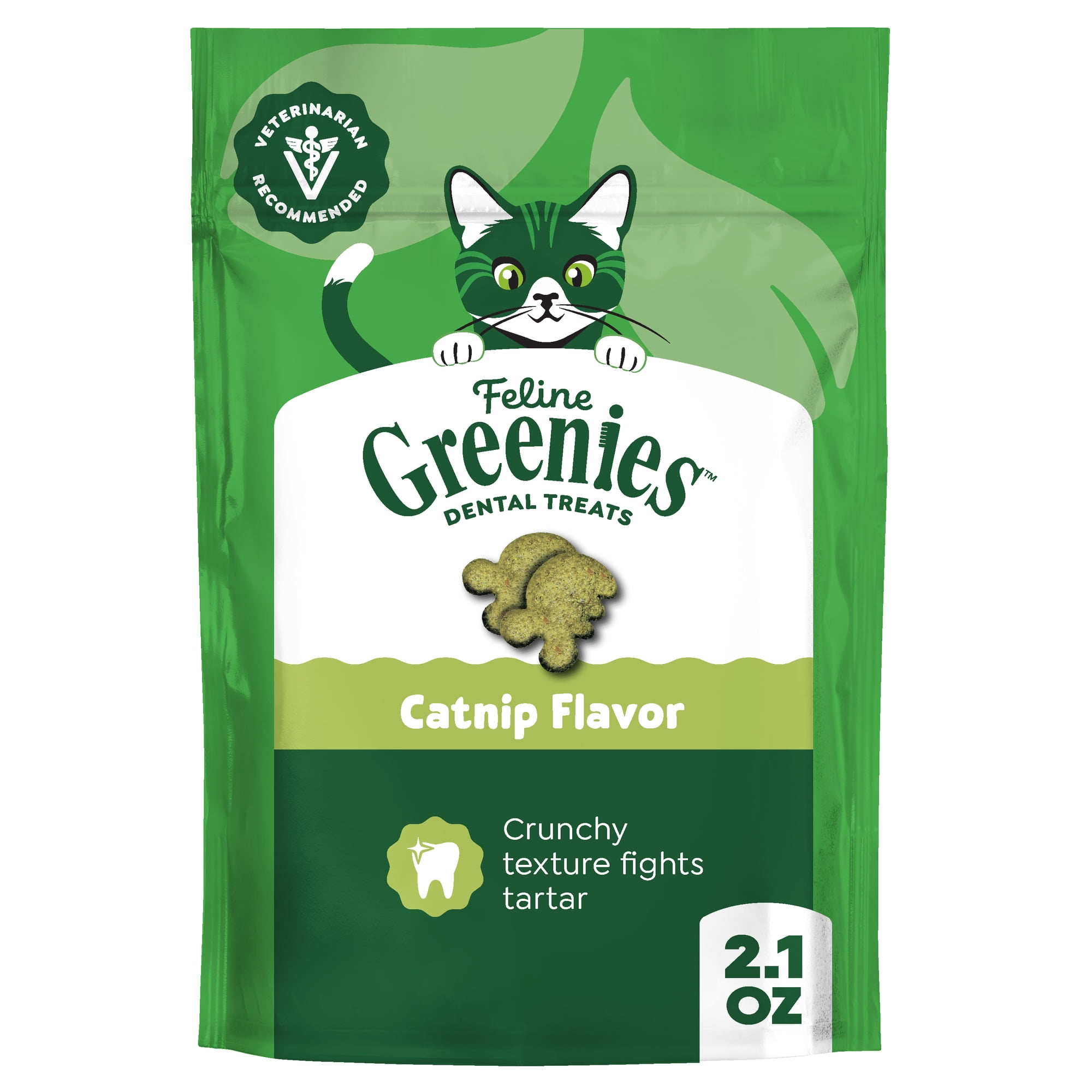 Greenies Feline Catnip Flavor Adult Natural Dental Cat Treats, 2.1 Oz Pouch