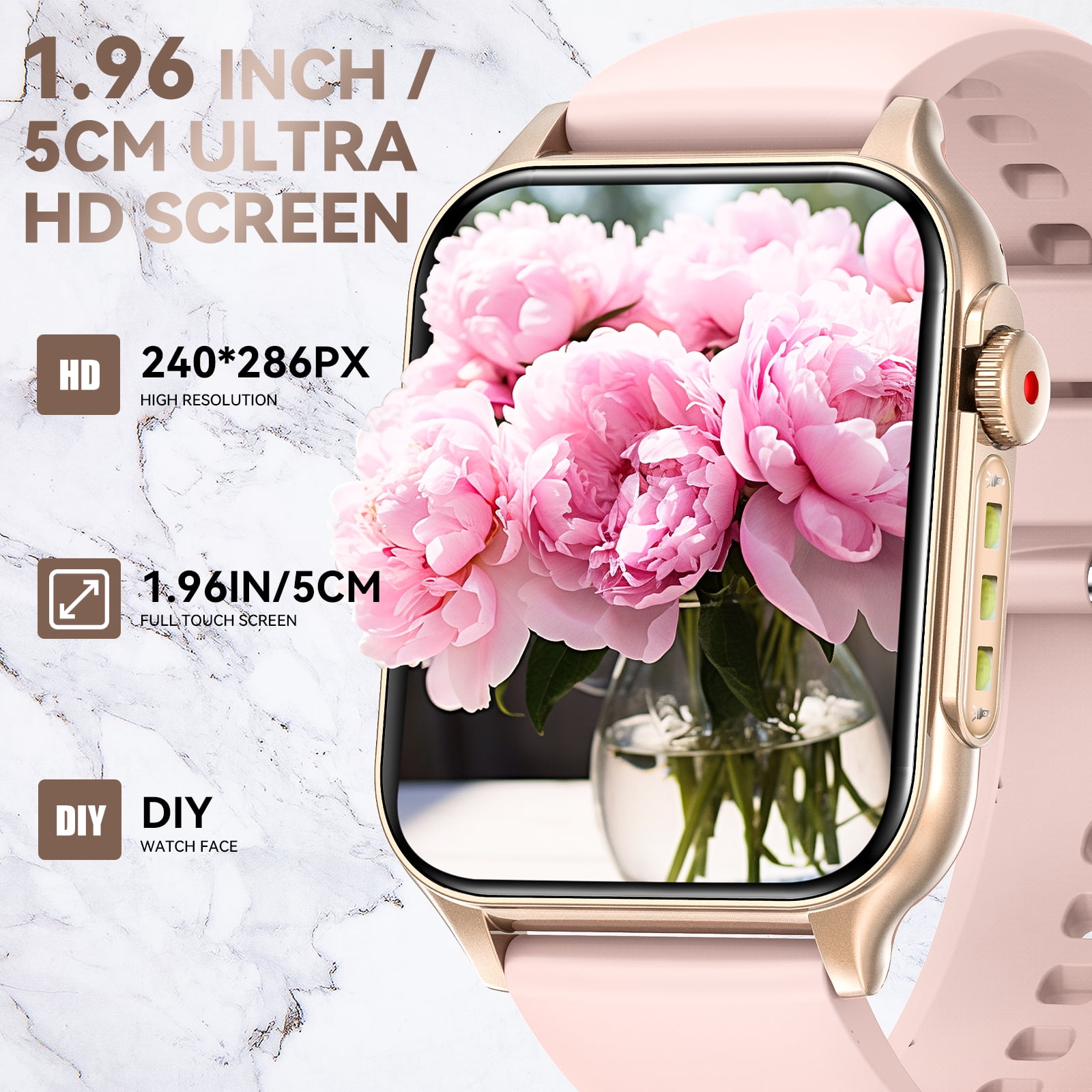 XAXRE P6P 1.96" HD Touch Screen Waterproof Smart Watches for Men Women (Answer/Make Call) with LED Flashlight, Fitness Tracker Smartwatch with 100+ Sports Modes for iOS and Android, 1pc