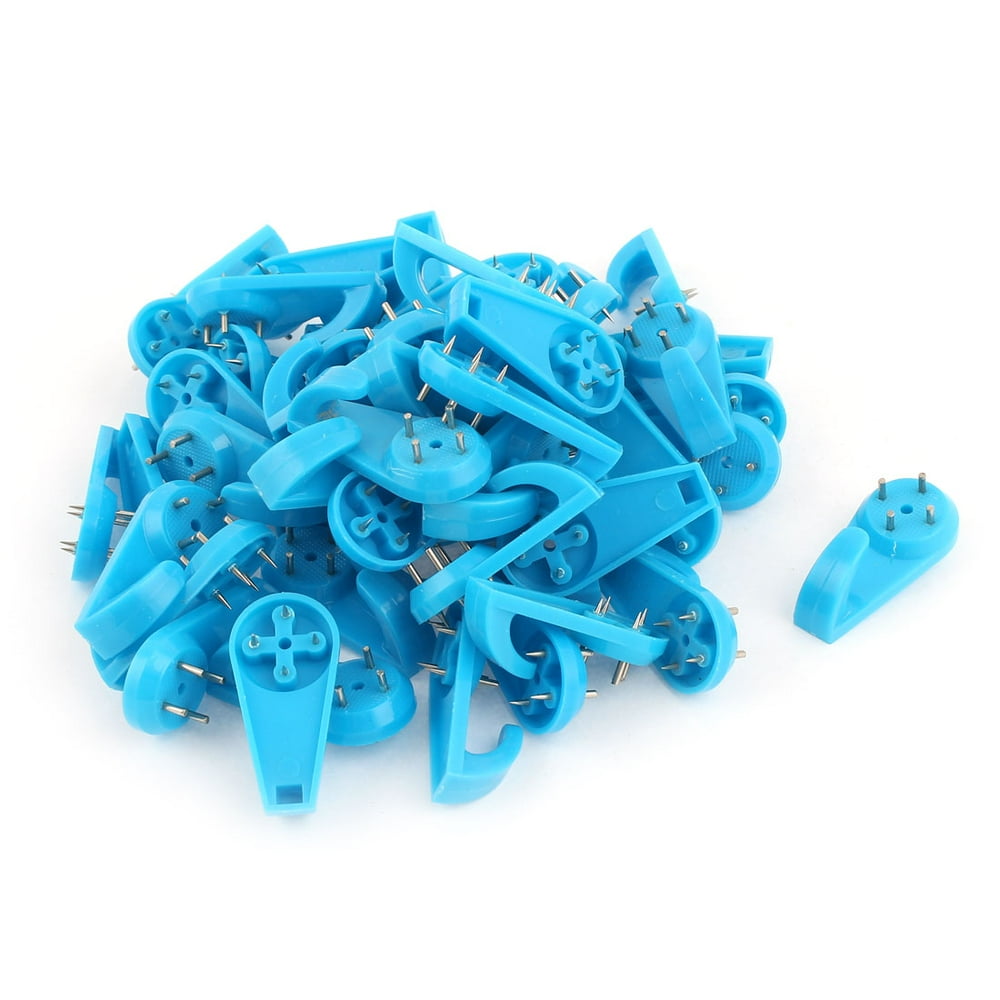 Unique Bargains 50 Pcs Blue Plastic Wall Mount Nonmark Hooks Picture