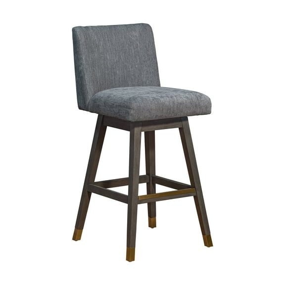 Armen Living Indoor Basila Swivel Bar Stool in Gray Oak Wood Finish with Gray Fabric