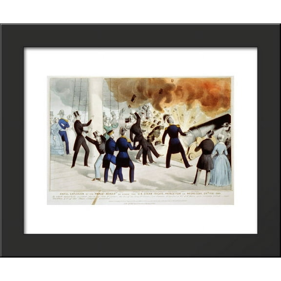 Awful explosion of the 'peace-maker' on board the U.S. Steam Frigate Princeton on Wednesday, Feb 28, 1844 20x24 Framed Art Print by Currier and Ives