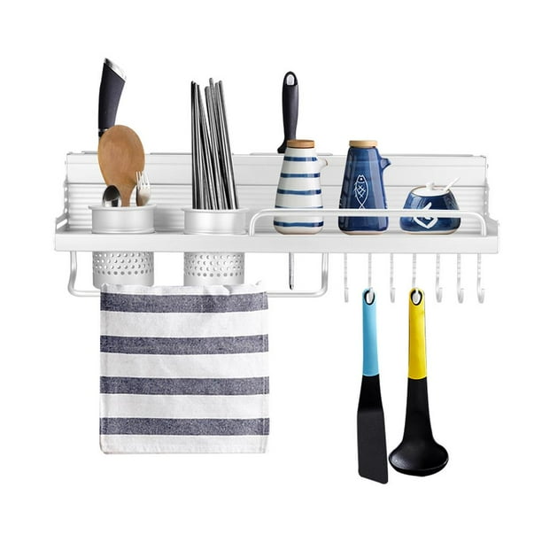 Billuyoard Práctico estante de aluminio para almacenamiento de cocina, organizador de utensilios de cocina, ganchos para especias, vajilla, Organizadores de utensilios de cocina 40CM