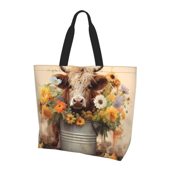 Yiaed Bucket Flower Cow Print Handbag for Women Tote Purse Shoulder Bag Large Fashion Hobo Purse Handbag Shopping Tote
