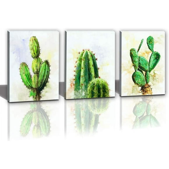 Canvas Wall Art Cactus Picture Canvas Prints Desert Plant Painting Stretched and Framed Ready to Hang for Home Office Wall Decor 12x16inchx3panels