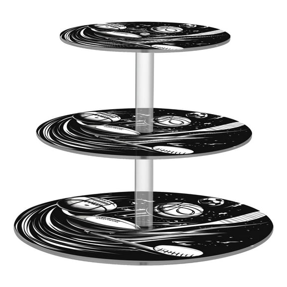 3-Tier Acrylic Cupcake Stand Sturdy Dessert Display Cupcake Tower Cupcake Holder for Party Wedding Outdoor Picnic Black Baseball Pattern