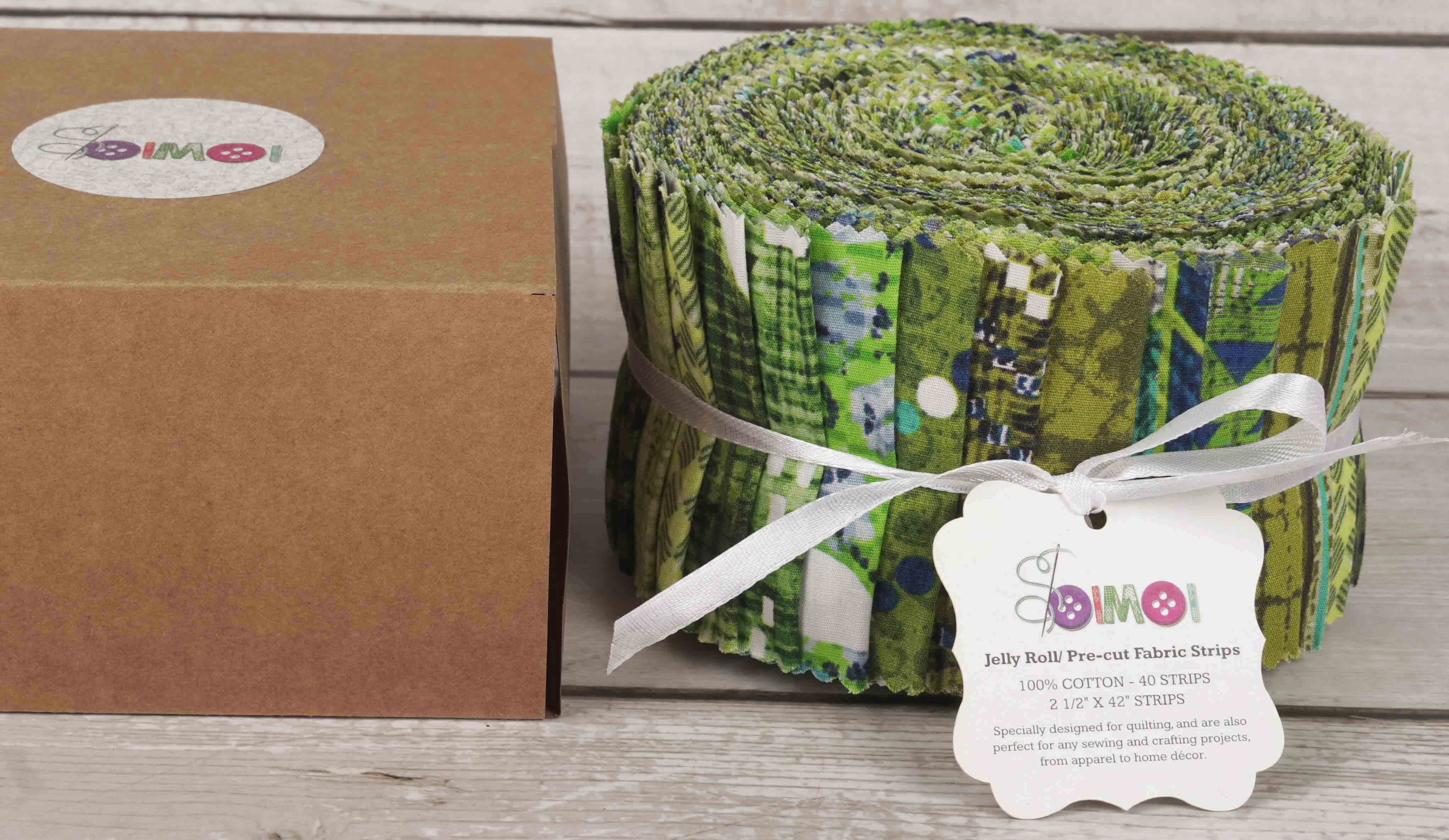 Soimoi 40Pcs Geometric & Texture Print Cotton Precut Fabrics For Quilting Craft Strips 2.5x42inches Jelly Roll - Green