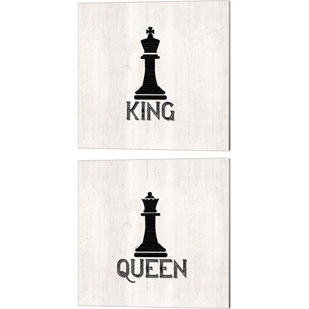 Black and White Chess Piece King & Queen Canvas Art Set